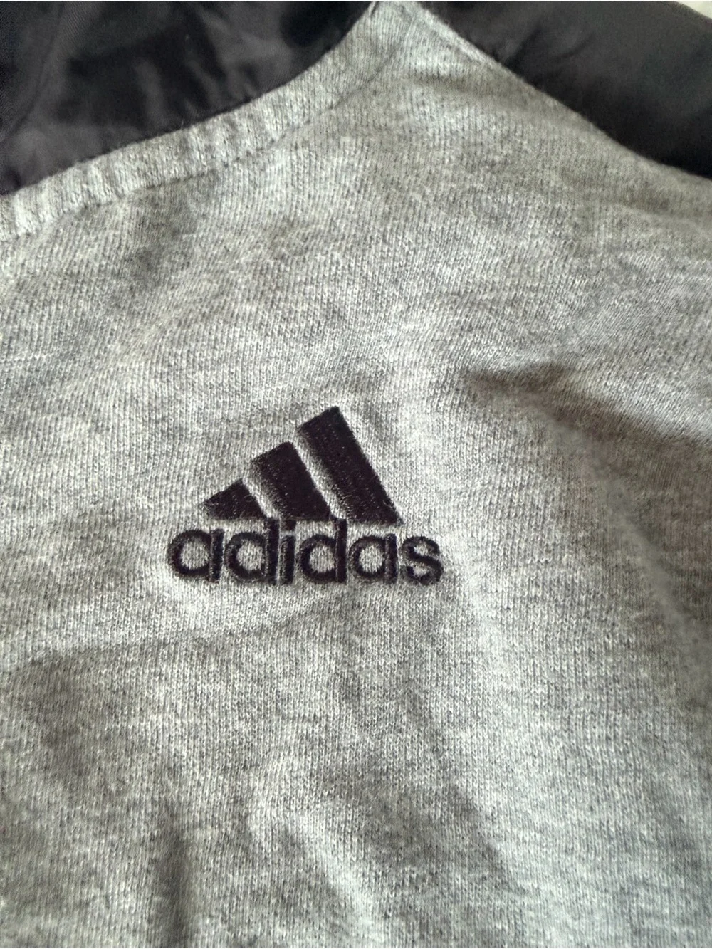 adidas Youth Full -Zip Hoodie Gray and Black Fleece-Lined (Kids Large)